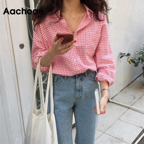 Women Plaid Shirts Spring Long Sleeve Blouses Shirt Office Lady