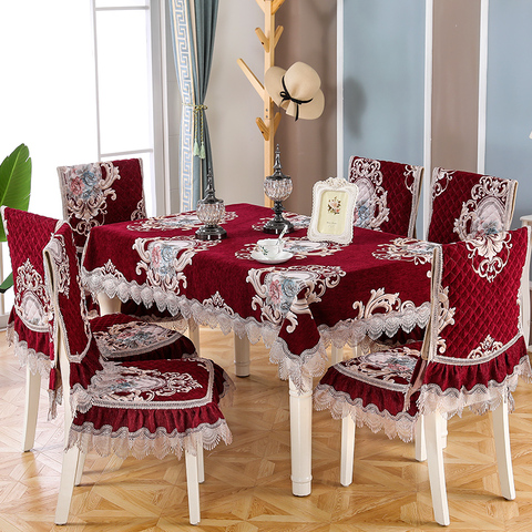 Chair Cover 2022 New Lace Embroidery Quality Chenille Dining Chair Cushion Cover Coffee Table Square Table / Round Table Cloth ► Photo 1/6