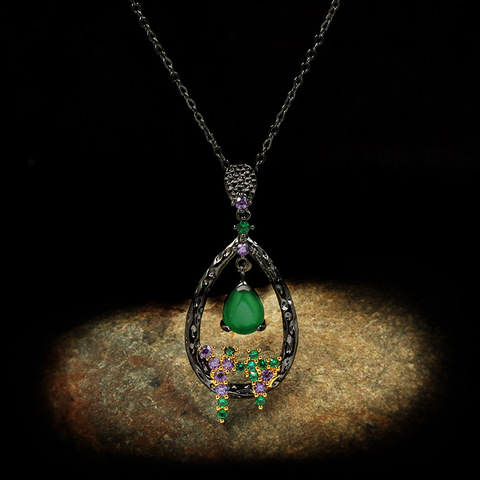 Vintage Luxury Amethyst Emerald Gemstone Pendant Necklace Elegant Hanging Hollow Pendant 925 Silver Ladies Jewelry Necklace ► Photo 1/5