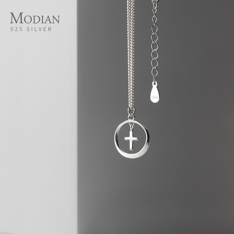 Modian New Fashion Mini Cross Geometric Round 925 Sterling Silver Pendant for Women Link Chain Adjustable Necklace Fine Jewelry ► Photo 1/5