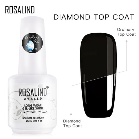 ROSALIND 15ml Top Coat For Nail Gel Polish Diamond Transparent Soak Off UV Primer Gel Lacquer Semi Permanent All For Manicure ► Photo 1/6