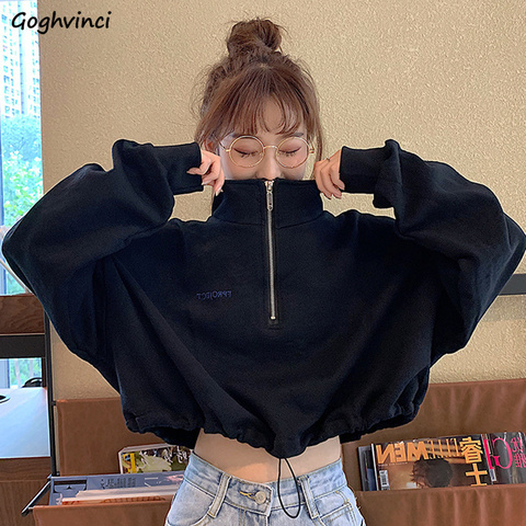 Hoodies Womens Trendy Harajuku Kpop Females Hoodie Street Style Women Sweatshirt Zipper Popular Crop Tops Simple Elastic Waist ► Photo 1/6