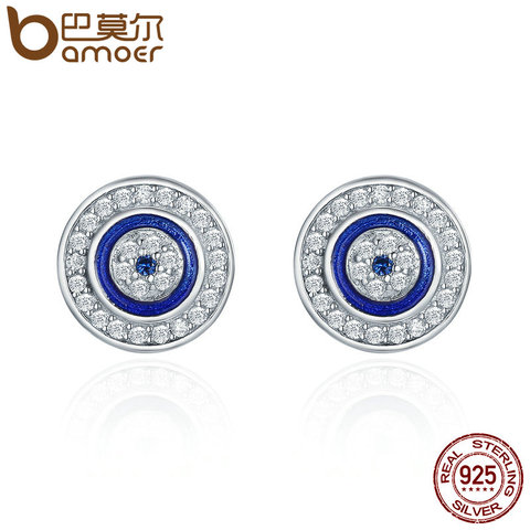 BAMOER Hot Sale Authentic 925 Sterling Silver Blue Eye Round Stud Earrings for Women Fashion Sterling Silver Jewelry SCE148 ► Photo 1/6
