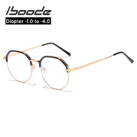 iboode Finished Myopia glasses Diopter With -1.0 1.5 2.0 2.5 3.0 3.5 4.0 Retro Metal Half Frame Optical Nearsighted Eyewear ► Photo 1/6