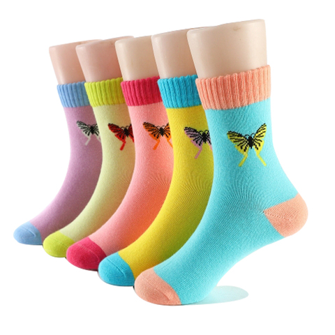 Spring Autumn Girls Socks Butterfly Cotton Candy Colors Socks For Girls 1- 16 Year Kids Socks  5 pairs/lot ► Photo 1/6