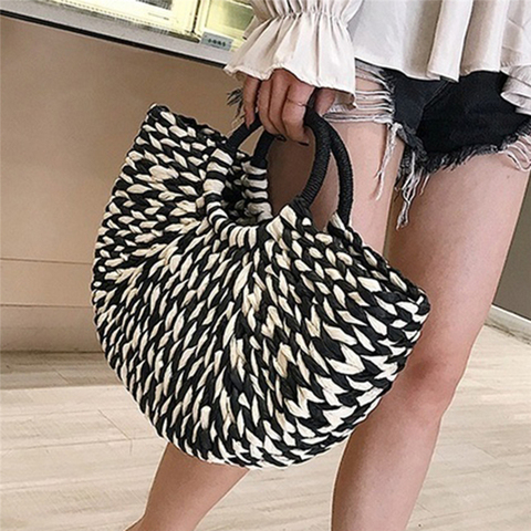 Women Woven Handbag Rattan Wicker Straw Half Round Bag Fashion Large Capacity Female Casual Travel Tote Bolsos ► Photo 1/6