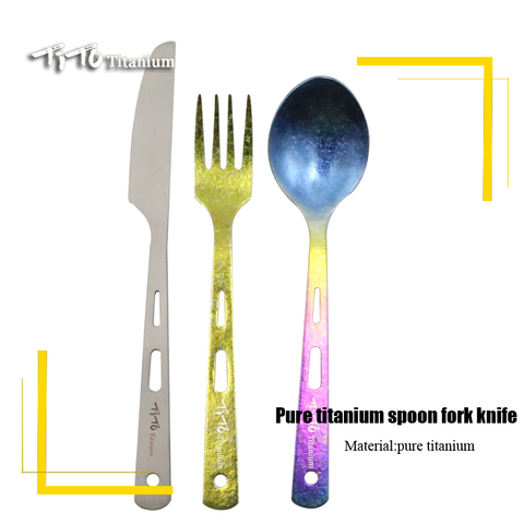 TiTo TiTanium Spork Tableware Combination Outdoor Camping Titanium Alloy Fork Collection Travel Knife Practical 3Piece Set Titan ► Photo 1/6