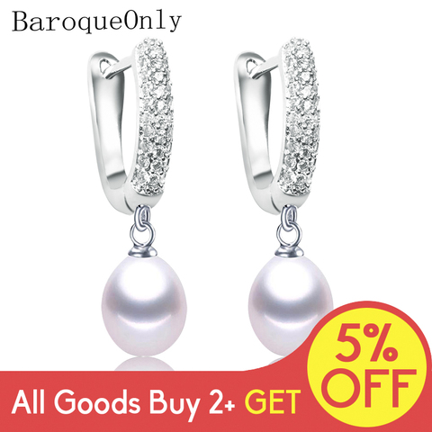 BaroqueOnly 925 sterling silver zircon circle design natural water drop Pearl baroque Earrings Jewelry 2022 fashion Gift EAW ► Photo 1/6