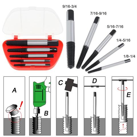 Free Shipping 5pcs/lot Screw Extractors Broken Damaged  Screw Extractor Drill Bit Guide Set Broken Bolt Remover Easy Out Set ► Photo 1/6