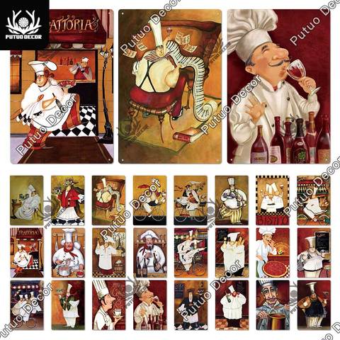 Putuo Decor Chef Metal Painting Retro Tin Sign Cook Kitchen Vintage Wall Decor Restaurant Diner Bistro ► Photo 1/6