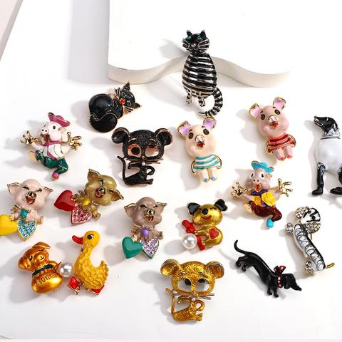 Amorcome Enamel Pins Brooch Cute Stripe Clothes Pig Dogs Cat Mouse Animal Brooches Bag Clothes Lapel Pin Cartoon Jewelry Gift ► Photo 1/6