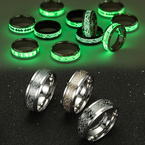 Luminous Ring Black Fashion Man Minimalist Stainless Steel Ring Glowing Ring couple in the Dark Jewelry Black domineering ► Photo 1/6