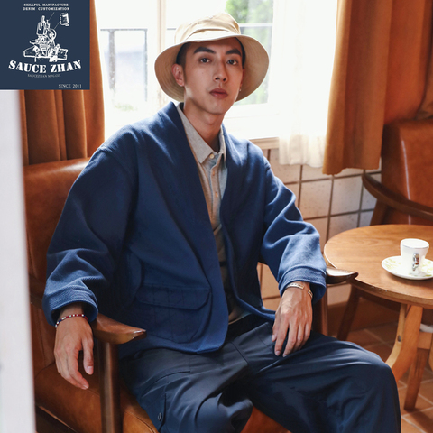 SauceZhan Sashiko Robe  Plant Dyed Robe Japanese Kendo Clothing Fabric Vintage Jacket Man Jacket Men Jackets Jackets and Coats ► Photo 1/5