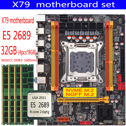 QIYIDA x79 motherboard set with Xeon LGA2011 E5 2689 4x8GB=32GB 1600MHz pc3 12800R DDR3 ECC REG memory MATX motherboard combo ► Photo 1/6
