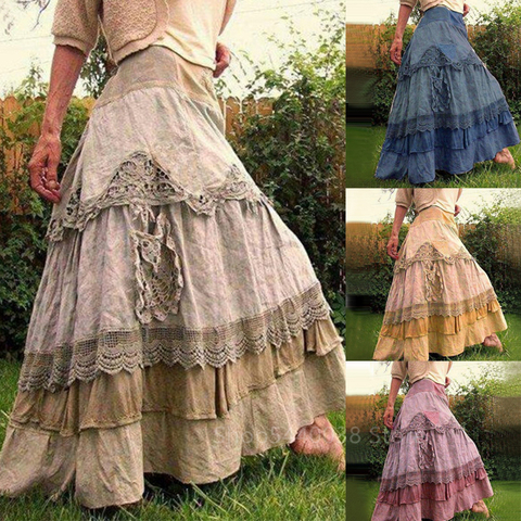 Renaissance Medieval Costume Women Princess Cosplay Halloween Dress Vintage Lace Big Swing Skirts Elegant Hight Waist Middle Age ► Photo 1/6