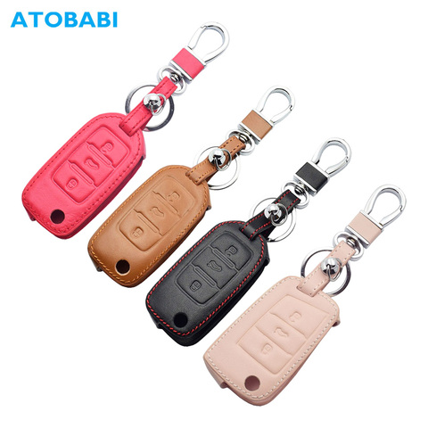 Leather Car Key Case For VW Volkswagen Polo Golf Passat Beetle Caddy T5 Up Eos Tiguan Skoda A5 SEAT Leon Altea Flip Remote Cover ► Photo 1/6