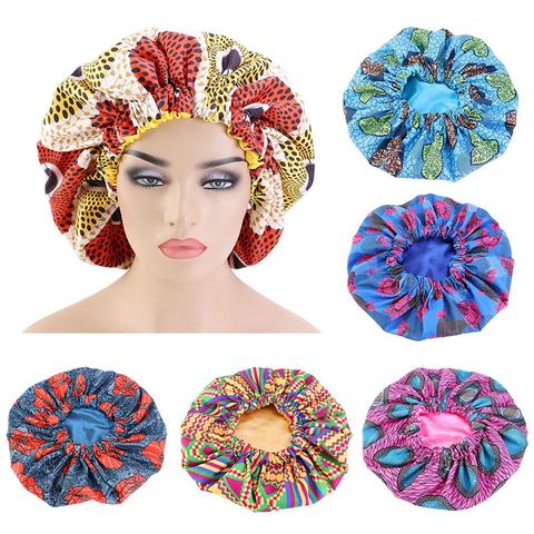 Women African Floral Print Satin Night Sleep Bonnet Hat Hair Care Cap Head Wrap Large Head Wear Ladies Headwrap Hair Care Hat ► Photo 1/6