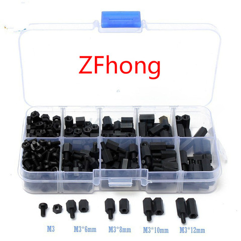 300pcs M3NH1 M3 Nylon Screw White/Black Hex Nylon Standoff Spacer Column Flat Head Nylon Plastic Spacing Screws Nuts ► Photo 1/3