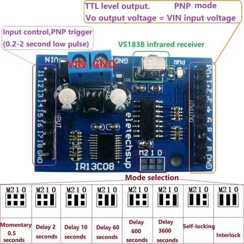 DC 5V 12V Multi-function VS1838 IR infrared control Switch Module for 8 Channel Delay Self-locking Inter-locking Relay Diy Board ► Photo 1/6