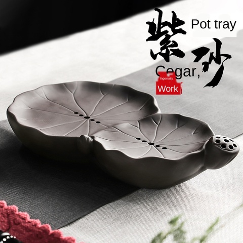Bamboo Tea Tray Purple Sand Japanese-Style Pot Tray Tea Pot Base Tea Placemat Washed Tea Pitcher Dry Foam Drainage Teapot Tray ► Photo 1/5