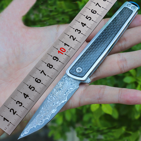 Free shipping New style  sharp Damascus steel camping tool folding knife Carbon fiber  handle outdoor self-defense knife ► Photo 1/6