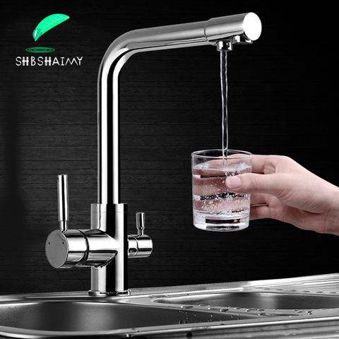 Filter Kitchen Faucet Chrome Drinking Pure Water Kitchen Tap Deck Mounted Dual Handles 3-ways Hot and Cold water Kitchen Mixers ► Photo 1/6