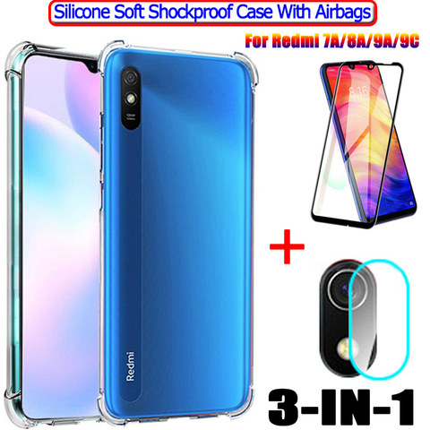 Airbag Case+Glass for Xiaomi Redmi 9 A 9C 7A Soft Anti-shock TPU Case Redmi9 Xaomi Redmi8A Screen Protector Cover Redmi 9A Case ► Photo 1/6