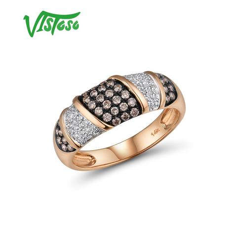 VISTOSO Pure 14K 585 Rose Gold Starry Diamond Brown Diamond Delicate Ring For Women Anniversary Engagement Trendy Fine Jewelry ► Photo 1/6