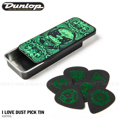 Dunlop ILOVEDUST I LOVE DUST Assorted Tortex Guitar Pick Tin, Green/Magenta ► Photo 1/4