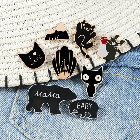 Fashion Cartoon Animal Enamel Pins Women Brooch Panda Cute Cat Flower Bears PAPA Penguin Mountain Shell Brooches Denim Badge Pin ► Photo 1/6