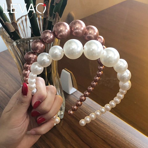 Levao Women Elegant Big Pearls Hairband Beaded Bezel Pearl Headband Hair Accessories Girls Non-slip Hair Hoop Bezel Headdress ► Photo 1/6