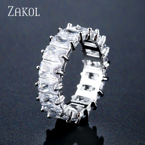 ZAKOL Fashion Mutilcolor AAA Baguette Cubic Zirconia Wedding Finger Rings for Women Luxury T Shape Stone Party Jewelry FSRP2119 ► Photo 1/6