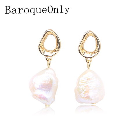 BaroqueOnly Nautral freshwater earring Vingate Baroque pearl earring  Geometric circle earring 925 needle drop earrings ECL ► Photo 1/6