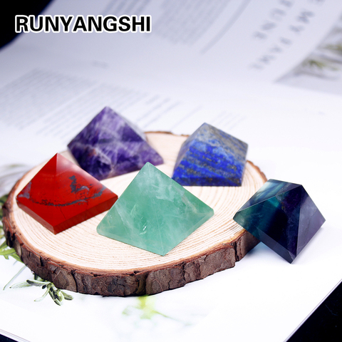 28-32mm Natural Crystal Pyramid Healing Crystal Crafts Rose Quartz Chakra Reiki Crystal Rainbow Fluorite Home Decor Point ► Photo 1/6