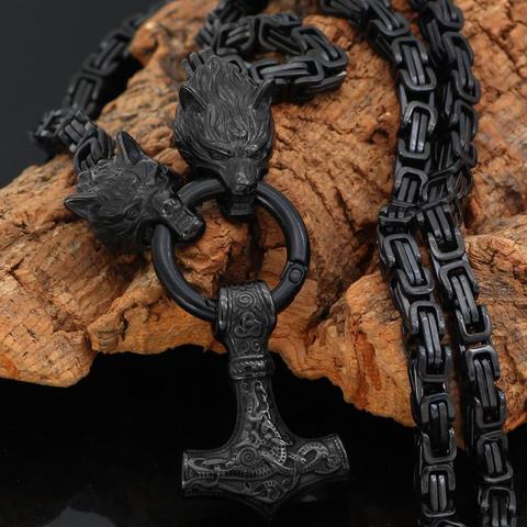 Punk Nordic Viking Never Fade Men stainless steel Necklaces Celtic Wolf Rune Accessories Pendant king Chain Norse Amulet Jewelry ► Photo 1/6