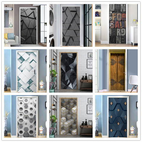 95x215cm Space Geometry Door Sticker Self Adhesive Waterproof Removable Wallpaper Vinyl Wall Decal Posters Home Decor deurposter ► Photo 1/6