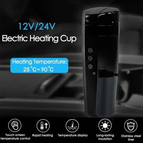 Portable 12V 24V Car Electric Cup Water Heating Home Digital Display Insulation Mug Universal Leakproof Boiling Coffee Travel ► Photo 1/6