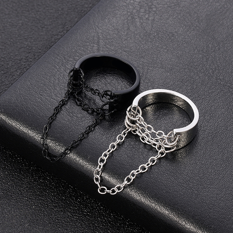 Punk fashion black silver color chain rings open adjustable cool women men ring jewelry accessories ► Photo 1/6