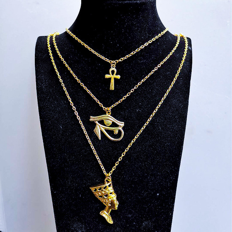 Layered Necklace Women Egypt Eye Of Horus Queen Pharaoh Ankh Cross Pendant Amulet Necklaces African Multilayer Egyption Jewelry ► Photo 1/6