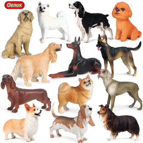 Oenux New Dog Animal Action Figure Corgi Poodle Golden Retriever Sausagedog Samoyed Model Figurines PVC Collection Toy For Kids ► Photo 1/6