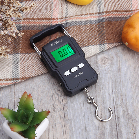 75Kg/10g Electronic Weighing Scale 50Kg/5g LCD Digital Display Hanging Hook Scale with Measuring Tape for Fishing Travel ► Photo 1/5