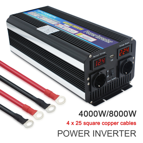 8000W Peak DC12/24V  to AC 220V-240V Dual LED Display Double Socket Universal/UK Modified sine wave AC power inverter home car ► Photo 1/6