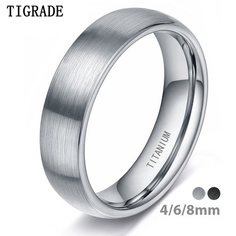 Tigrade 4/6/8mm Brushed Simple Silver Color Titanium Ring Men High Polished Wedding Band Engagement Rings Women Male Jewelry ► Photo 1/6