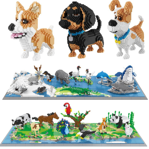 Animals Dog Cat Dinosaur Tyrannosaurus Micro Building Blocks Sets Cartoon Pet Bricks Model Creator Educational Toys ► Photo 1/6