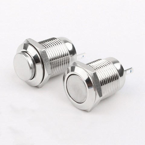 1Pcs 12mm Metal Push Button Switch Latching/Momentary Waterproof and Flame Retardant High/Flat Round 2 Pins Nickel Plated Brass ► Photo 1/5