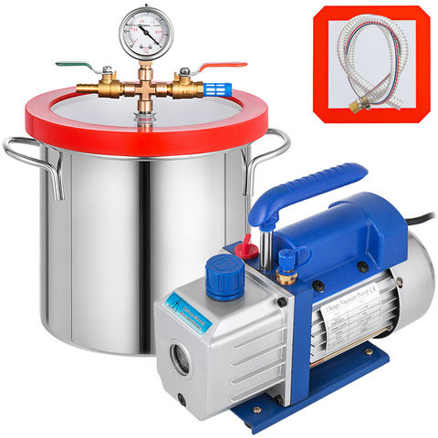 VEVOR 2 Gallon Vacuum Chamber + 3CFM Refrigerant Vacuum Pump HVAC  Single Stage Kit Degassing Silicone Vacuum Chamber Sealer ► Photo 1/6