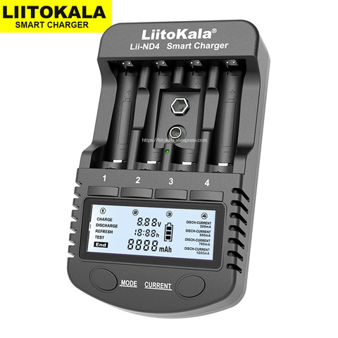 LiitoKala Lii-ND4 NiMH/Cd charger aa aaa charger LCD Display and Test battery capacity For 1.2V aa aaa and 9V batteries. ► Photo 1/4