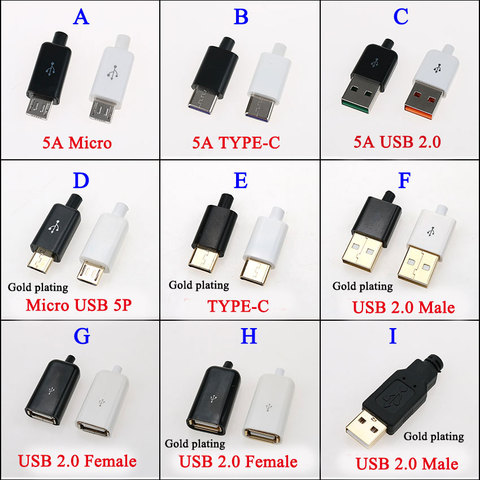 ChengHaoRan 1pcs 5A USB Connector Type A Type-c Male USB 5 Pin Plug Socket Connector Micro USB Connector Male female Plug ► Photo 1/5