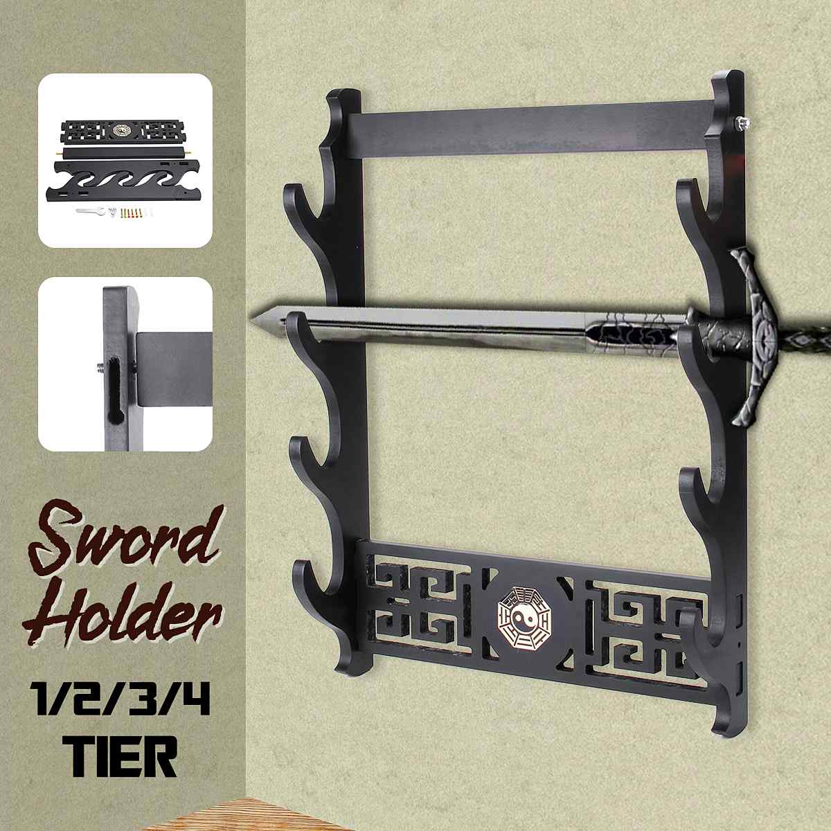 1-6 Tier Sword Holder Wall Mount Samurai Stand Display Katana Wall Hanger Rack 