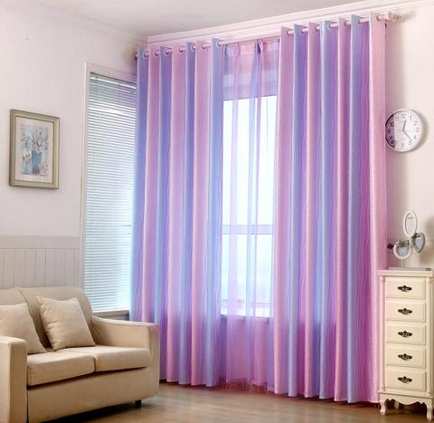 Modern Thick jacquard pink curtains for girl bedroom living room  gradient purple colorful stripe print curtain window panel ► Photo 1/6